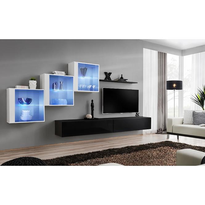 Wohnwand Switch XX Glass + LED weiß/schwarz