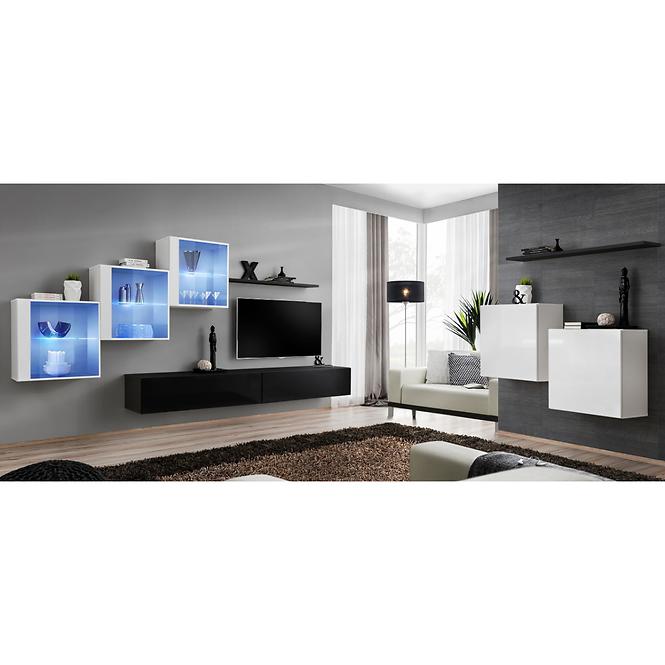 Wohnwand Switch XX Glass + LED weiß/schwarz