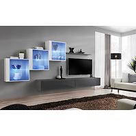 Wohnwand Switch XX Glass + LED weiß/graphit