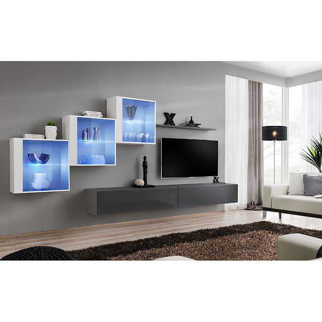 Wohnwand Switch XX Glass + LED weiß/graphit