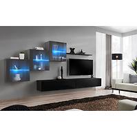 Wohnwand Switch XX Glass + LED graphit/schwarz