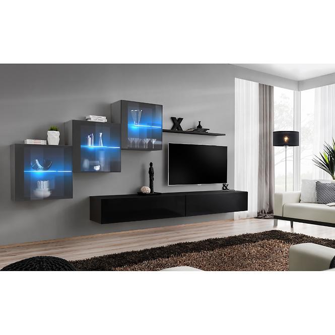 Wohnwand Switch XX Glass + LED graphit/schwarz
