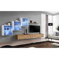 Wohnwand Switch XX Glass + LED weiß/Eiche Wotan