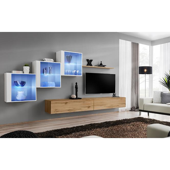 Wohnwand Switch XX Glass + LED weiß/Eiche Wotan