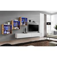 Wohnwand Switch XX Glass + LED Eiche Wotan/weiß