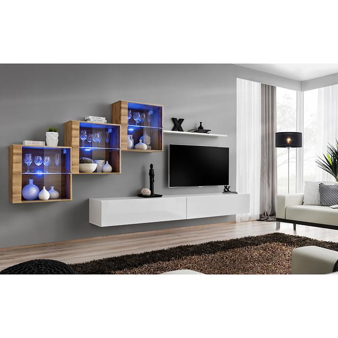 Wohnwand Switch XX Glass + LED Eiche Wotan/weiß