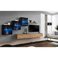 Wohnwand Switch XX Glass + LED schwarz/Eiche Wotan