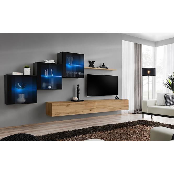 Wohnwand Switch XX Glass + LED schwarz/Eiche Wotan