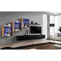 Wohnwand Switch XX Glass + LED Eiche Wotan/schwarz
