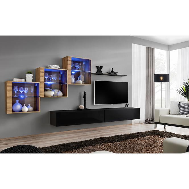 Wohnwand Switch XX Glass + LED Eiche Wotan/schwarz