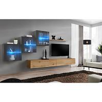 Wohnwand Switch XX Glass + LED graphit/Eiche Wotan