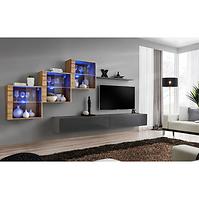 Wohnwand Switch XX Glass + LED Eiche Wotan/graphit