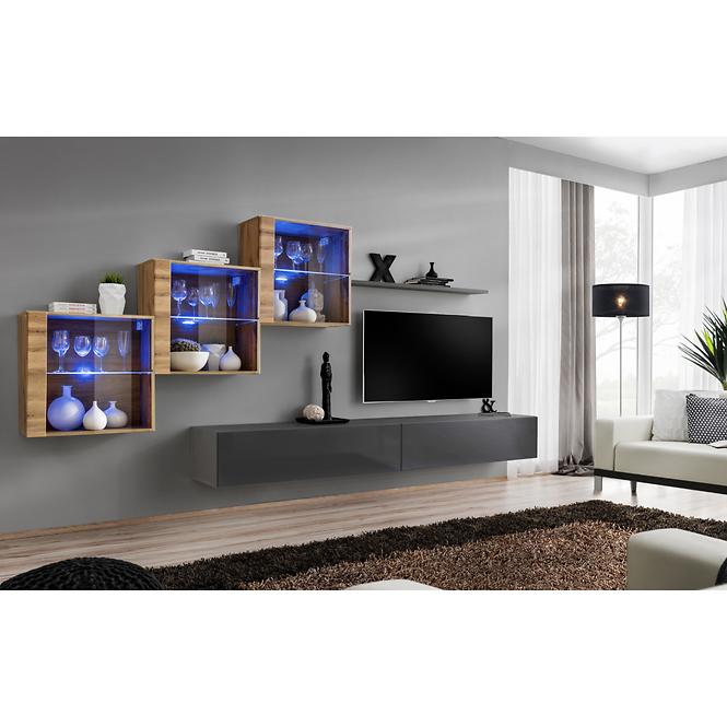 Wohnwand Switch XX Glass + LED Eiche Wotan/graphit