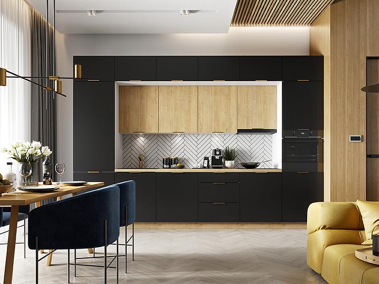 Küchenzeile Denis Dk60 Schwarz Mat Continental/Weiß