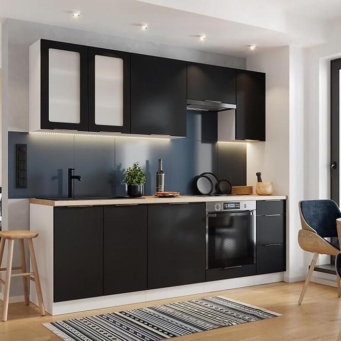 Küchenzeile Denis W60/68 Slim Pl Se Stříbrnou Digestoří Schwarz Mat Continental/Weiß