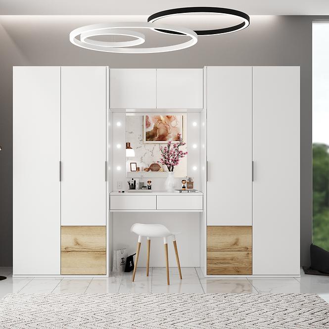 Ein Kleiderschrank Latina mit Schminktisch weiß/Eiche grand natural mit Spiegel