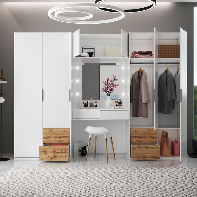 Ein Kleiderschrank Latina mit Schminktisch weiß/Eiche grand natural mit Spiegel