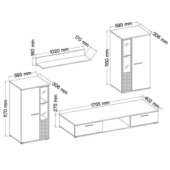 Wohnwand Salsa 240cm Eiche Sonoma