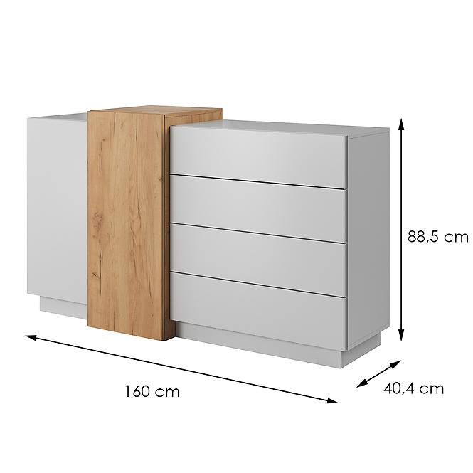 Kommode 3D F Weiß/Eiche Craft Gold