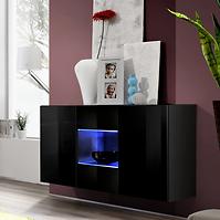 Kommode Fly Sbii+Glas Schwarz ZZ FY Sbii