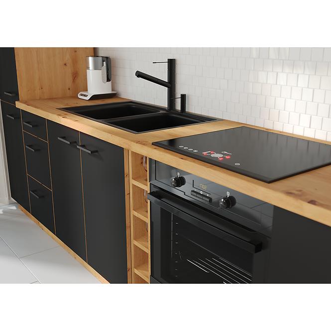 Küchenzeile Modena schwarz/eiche artisan 60dpm-210 2f