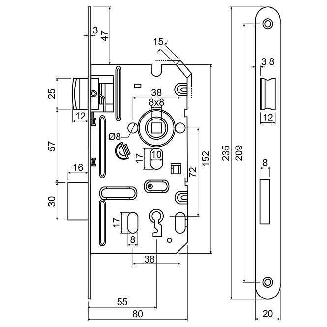 Einsteckschloss Z.301-BB.72/55/20.L.CE
