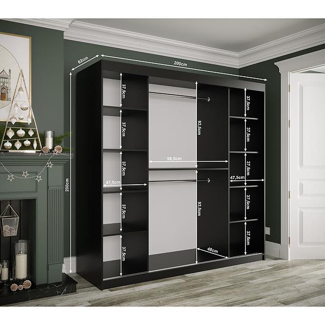 Schrank MARMUR T1 200 schwarz/marmor weiß,4