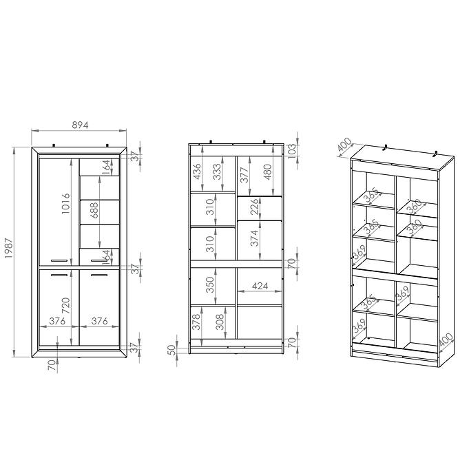 Vitrine Baltica 2501 90 cm eiche lefkas/schwarz