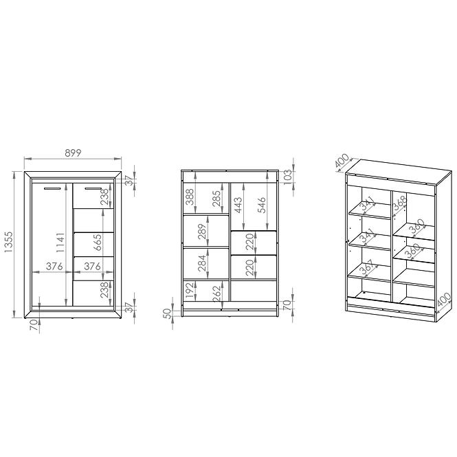 Vitrine Baltica 2601 90 cm eiche lefkas/schwarz