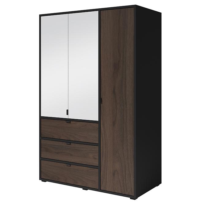 Schrank Verona 2 135 Schwarz / Nussbaum / Spiegel