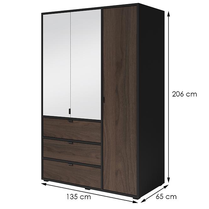 Schrank Verona 2 135 Schwarz / Nussbaum / Spiegel