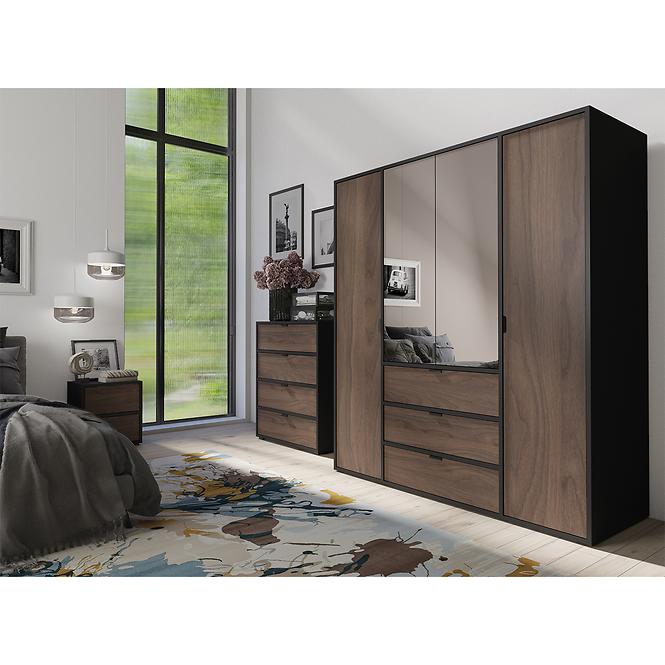 Schrank Verona 2 135 Schwarz / Nussbaum / Spiegel