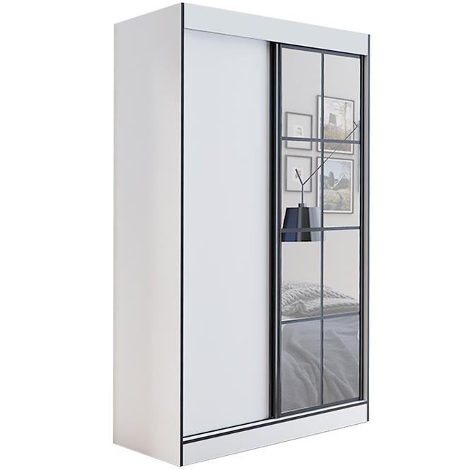 Schrank Oslo II 120 Weiß / Schwarz / Spiegel