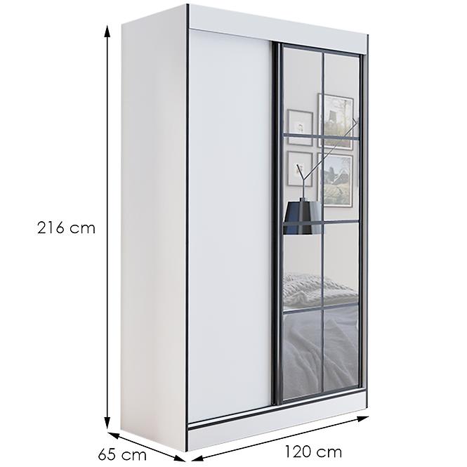 Schrank Oslo II 120 Weiß / Schwarz / Spiegel
