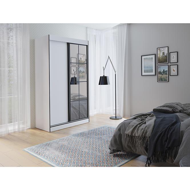 Schrank Oslo II 120 Weiß / Schwarz / Spiegel