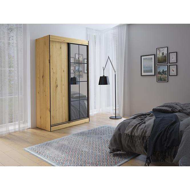 Schrank Oslo II 120 Artisan / Schwarz / Spiegel