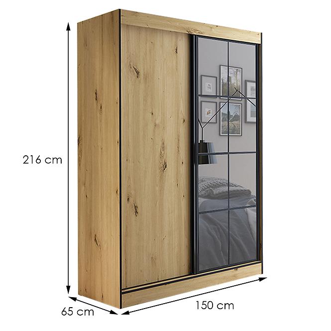 Schrank Oslo II 150 Artisan / Schwarz / Spiegel