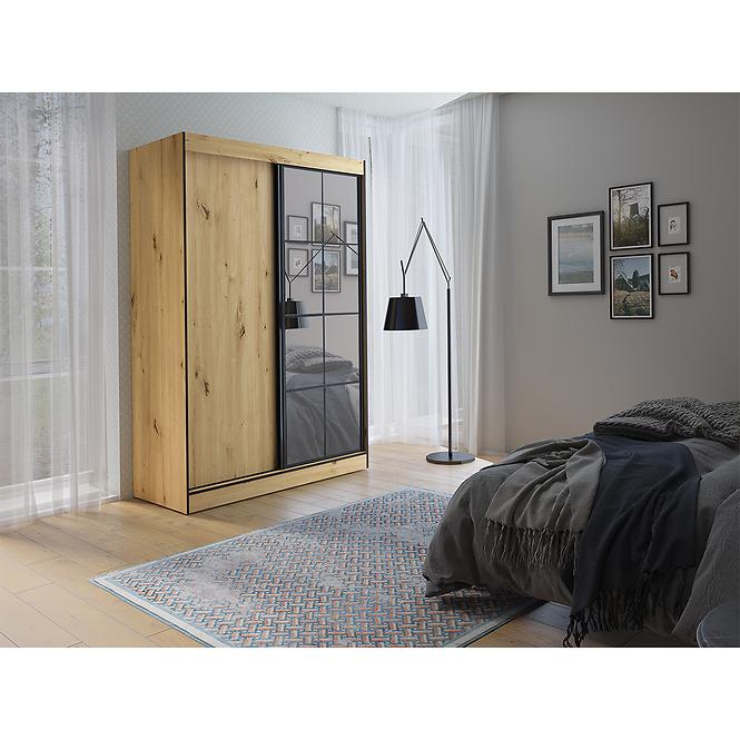 Schrank Oslo II 150 Artisan / Schwarz / Spiegel