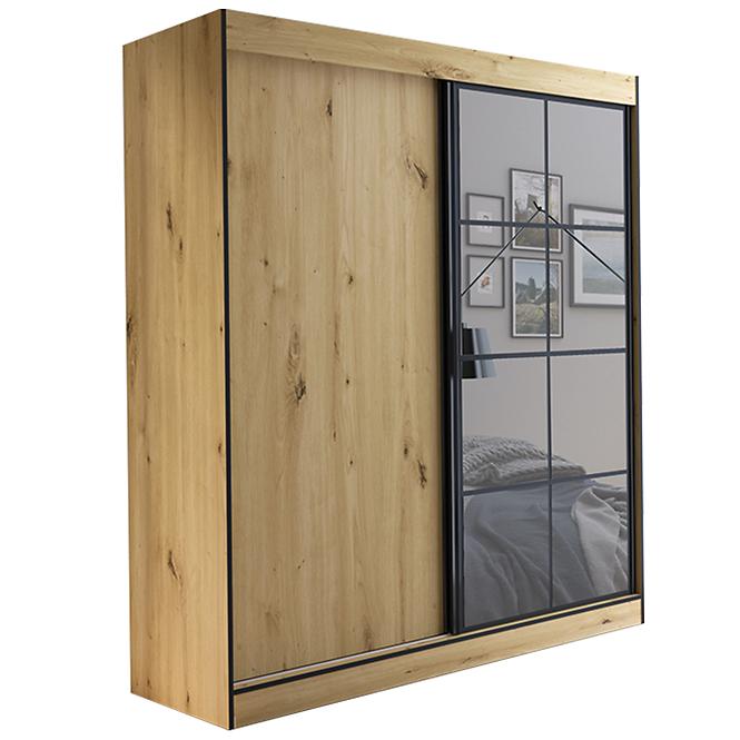 Schrank Oslo II 180 Artisan / Schwarz / Spiegel