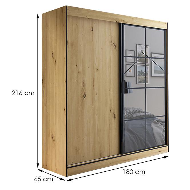 Schrank Oslo II 180 Artisan / Schwarz / Spiegel