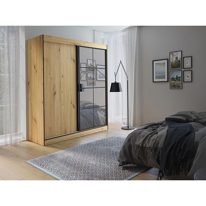 Schrank Oslo II 180 Artisan / Schwarz / Spiegel