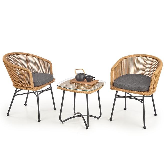 Stuhl K400 Rattan/Metall/Stoff Natural/Grau
