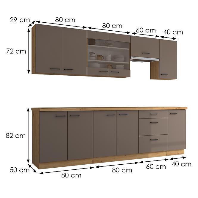Küchenzeile Bolonia Trüffel/artisan 260 cm mit Arbeitsplatte,2