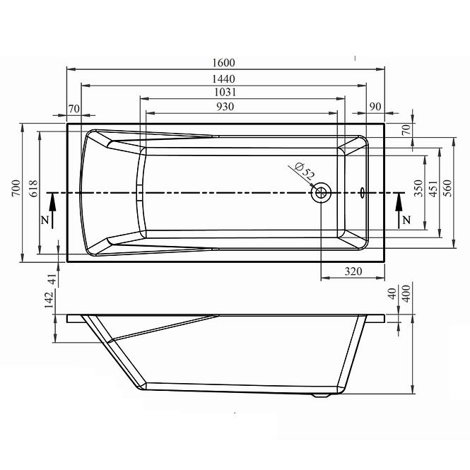 Badewanne Rondo 160x70