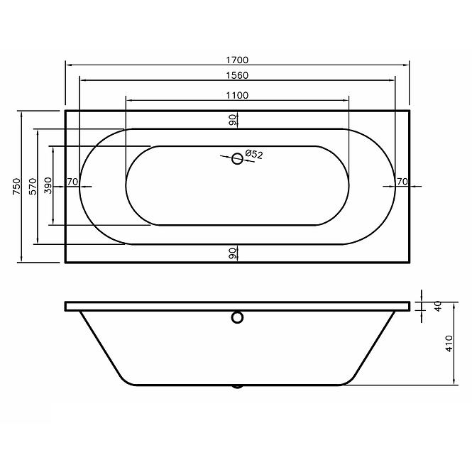 Badewanne Tango 170x75