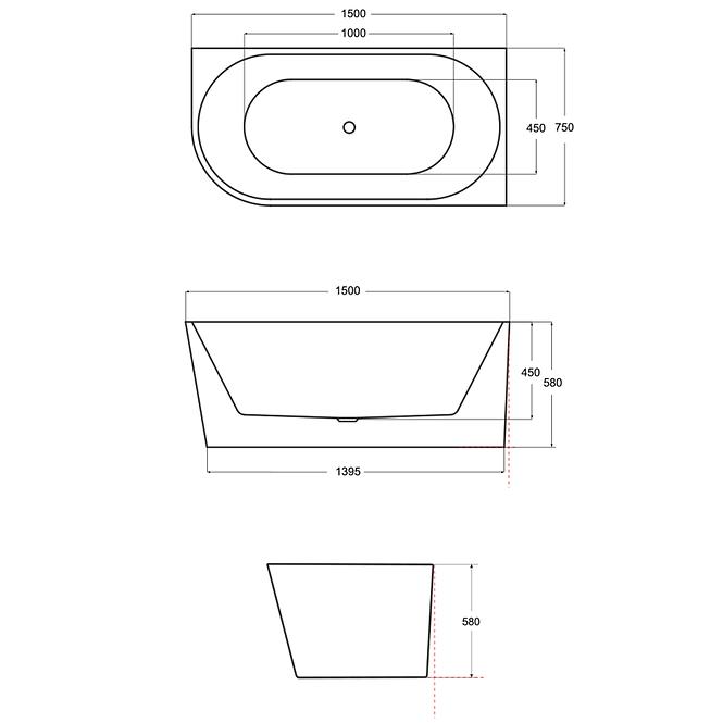 Frei stehende Eck-Badewanne Zoya 150/80 R + Click-Clack mit rechteckigem Überlauf Slim Chrom