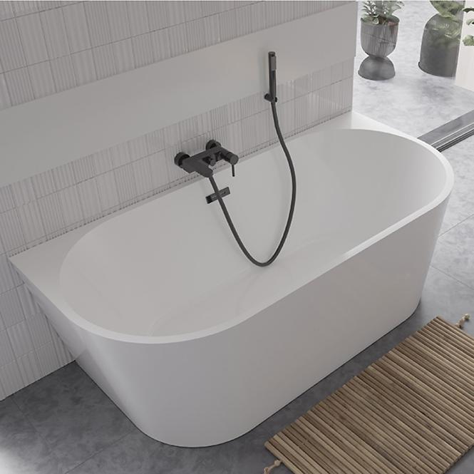 Frei stehende Badewanne zur Wand Vica 170/80 + Überlaufgarnitur Click-Clack mit Überlauf Slim in Schwarz