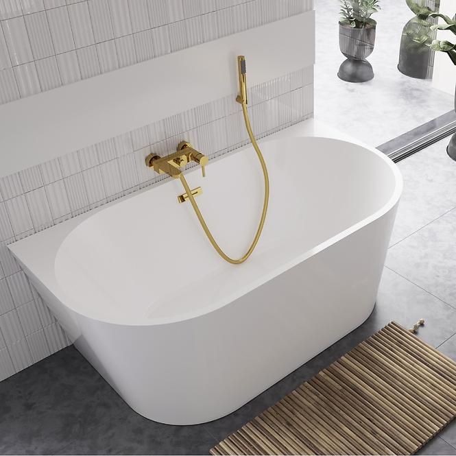 Frei stehende Badewanne zur Wand Vica 170/80 + Überlaufgarnitur Click-Clack mit Überlauf Slim in Gold