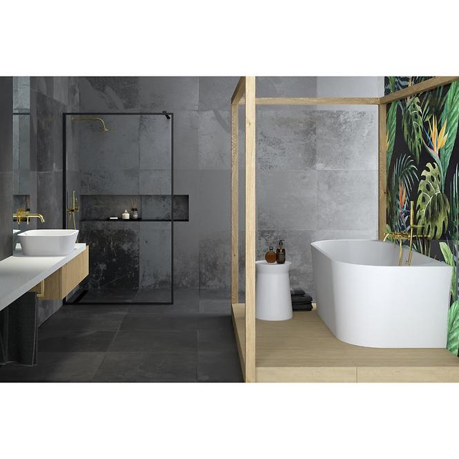 Frei stehende Badewanne zur Wand Vica 170/80 + Überlaufgarnitur Click-Clack mit rechteckigem Überlauf Slim Chrom