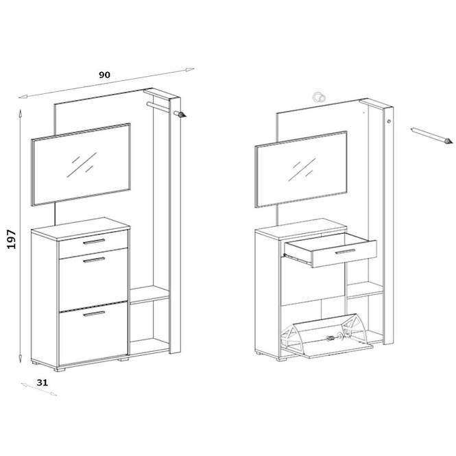 Garderobe Clip Eiche 90 cm Sonoma